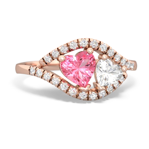 pink sapphire-white topaz mother child ring