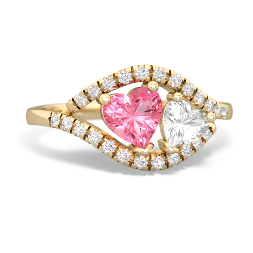 pink sapphire-white topaz mother child ring