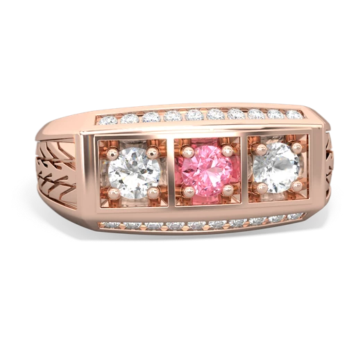 pink sapphire-white topaz three stone ring