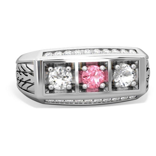 pink sapphire-white topaz three stone ring