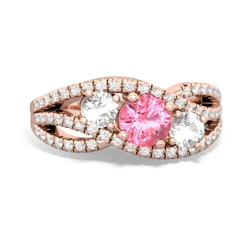 pink sapphire-white topaz three stone pave ring