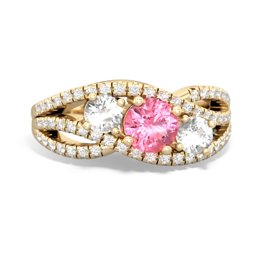 pink sapphire-white topaz three stone pave ring