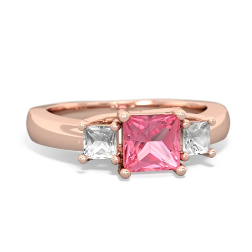 Lab Pink Sapphire Lab Created Pink Sapphire with Genuine White Topaz and Genuine White Topaz Three Stone Trellis ring Ring
