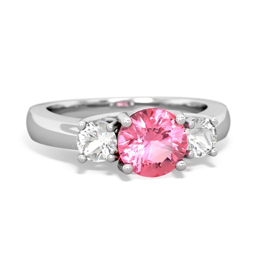 Lab Pink Sapphire Lab Created Pink Sapphire with Genuine White Topaz and Lab Created Alexandrite Three Stone Trellis ring Ring