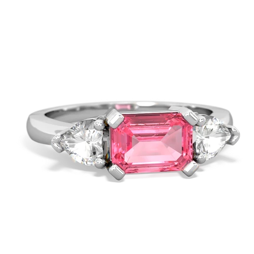 Lab Pink Sapphire Lab Created Pink Sapphire with Genuine White Topaz and Lab Created Alexandrite Three Stone ring Ring