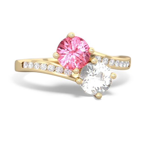 pink sapphire-white topaz two stone channel ring