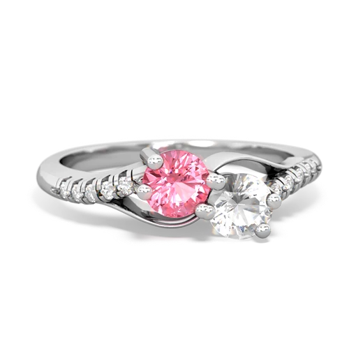pink sapphire-white topaz two stone infinity ring