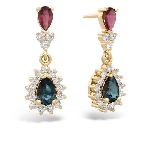 Ruby Genuine Ruby with Lab Created Alexandrite Halo Pear Dangle earrings Earrings