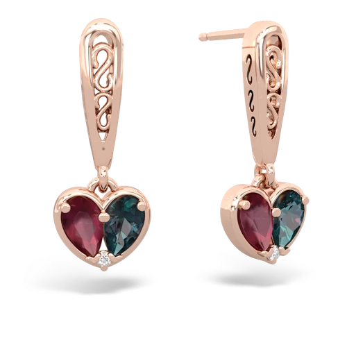 ruby-alexandrite filligree earrings