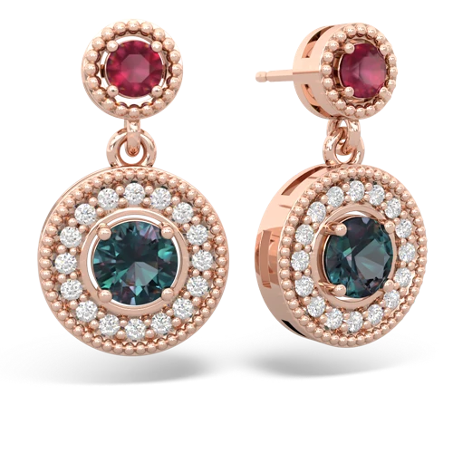 ruby-alexandrite halo earrings
