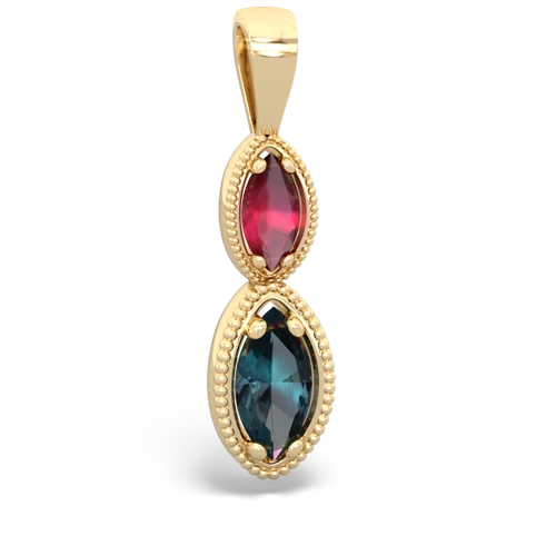 Ruby Genuine Ruby with Lab Created Alexandrite Antique-style Halo pendant Pendant