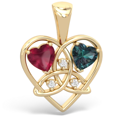 Ruby Genuine Ruby with Lab Created Alexandrite Celtic Trinity Heart pendant Pendant