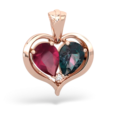ruby-alexandrite half heart whole pendant