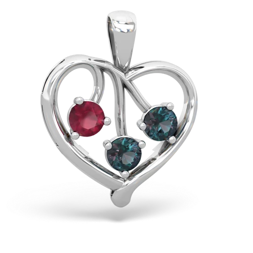 Ruby Genuine Ruby with Lab Created Alexandrite and Genuine Smoky Quartz Glowing Heart pendant Pendant