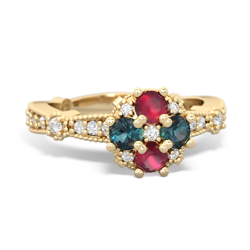 Ruby Genuine Ruby with Lab Created Alexandrite Milgrain Antique Style ring Ring