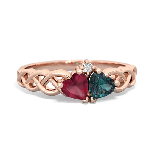 Ruby Genuine Ruby with Lab Created Alexandrite Heart to Heart Braid ring Ring