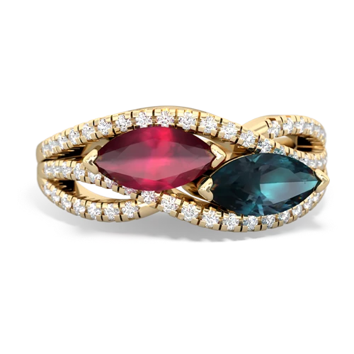 Ruby Genuine Ruby with Lab Created Alexandrite Diamond Rivers ring Ring