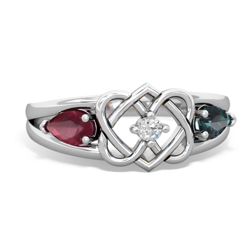 Ruby Genuine Ruby with Lab Created Alexandrite Hearts Intertwined ring Ring
