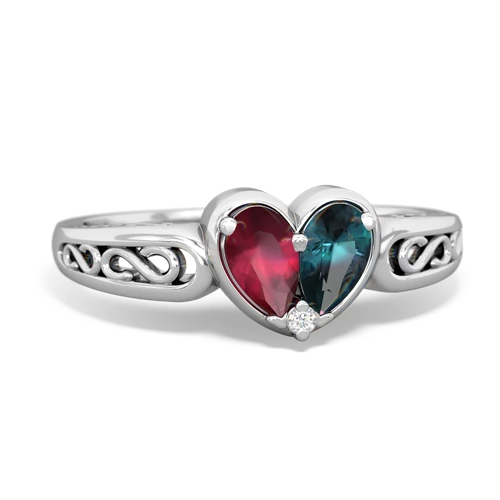 Ruby Genuine Ruby with Lab Created Alexandrite filligree Heart ring Ring