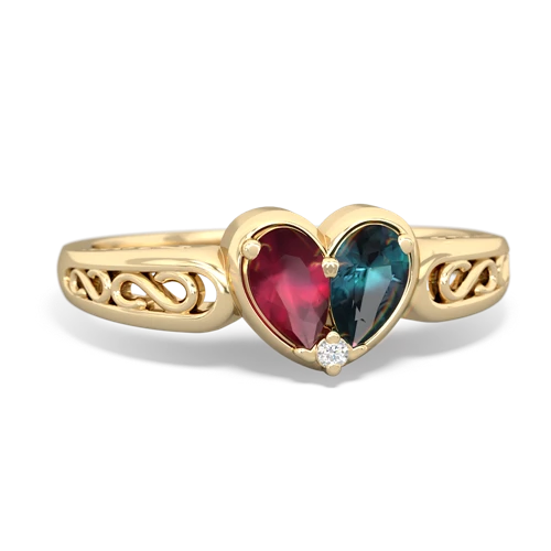 Ruby Genuine Ruby with Lab Created Alexandrite filligree Heart ring Ring