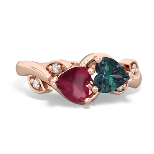 Ruby Genuine Ruby with Lab Created Alexandrite Floral Elegance ring Ring