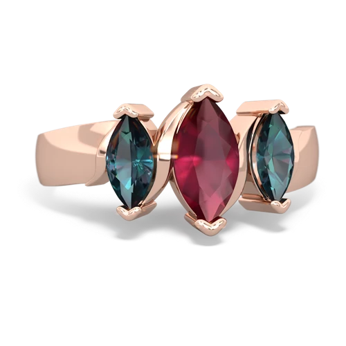 Ruby Genuine Ruby with Lab Created Alexandrite and Lab Created Pink Sapphire Three Peeks ring Ring