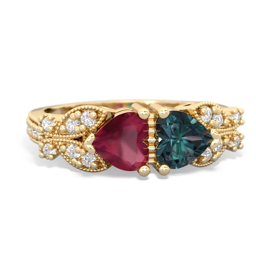 Ruby Genuine Ruby with Lab Created Alexandrite Diamond Butterflies ring Ring