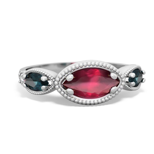 Ruby Genuine Ruby with Lab Created Alexandrite and Genuine Aquamarine Antique Style Keepsake ring Ring