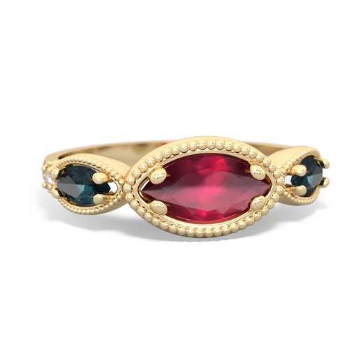 Ruby Genuine Ruby with Lab Created Alexandrite and  Antique Style Keepsake ring Ring