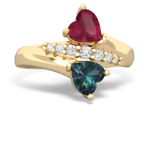 Ruby Genuine Ruby with Lab Created Alexandrite Heart to Heart Bypass ring Ring