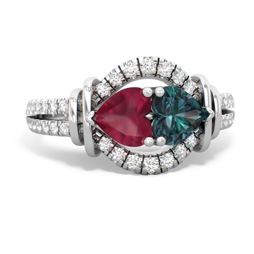 Ruby Genuine Ruby with Lab Created Alexandrite Art-Deco Keepsake ring Ring