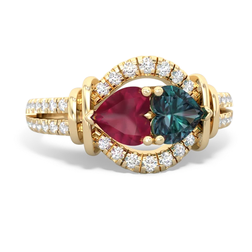Ruby Genuine Ruby with Lab Created Alexandrite Art-Deco Keepsake ring Ring