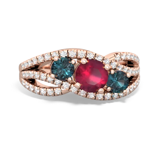 ruby-alexandrite three stone pave ring