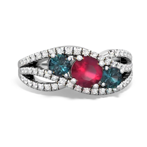 ruby-alexandrite three stone pave ring