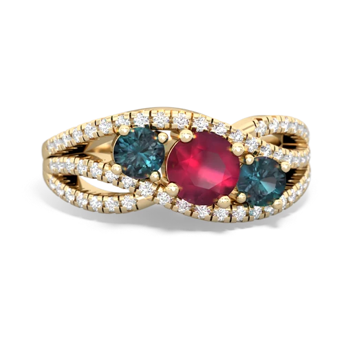 ruby-alexandrite three stone pave ring