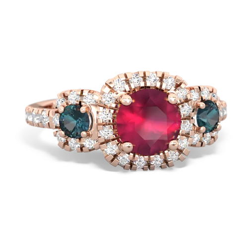 Ruby Genuine Ruby with Lab Created Alexandrite and Genuine Smoky Quartz Regal Halo ring Ring