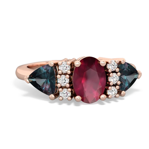 Ruby Genuine Ruby with Lab Created Alexandrite and  Antique Style Three Stone ring Ring