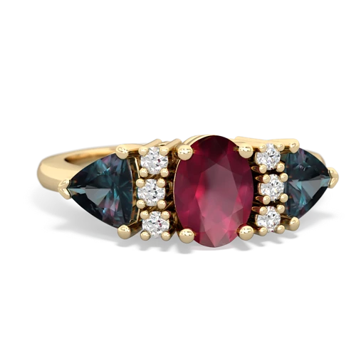 Ruby Genuine Ruby with Lab Created Alexandrite and Genuine White Topaz Antique Style Three Stone ring Ring
