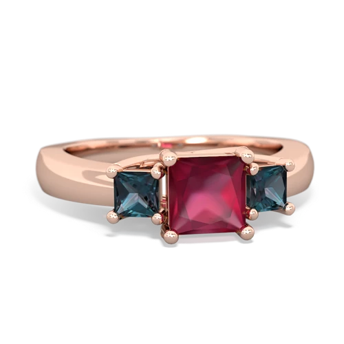 Ruby Genuine Ruby with Lab Created Alexandrite and Genuine Aquamarine Three Stone Trellis ring Ring
