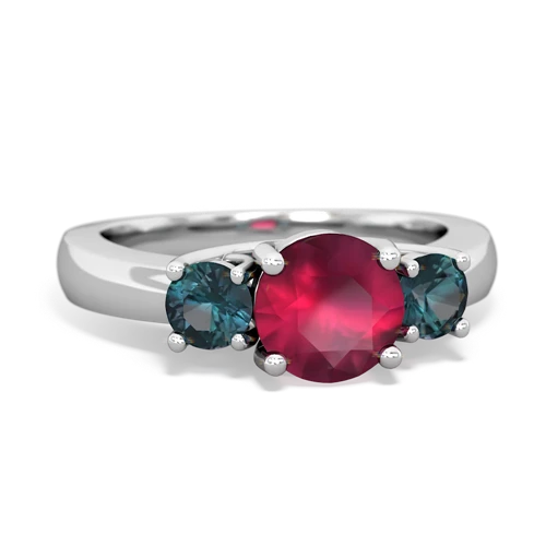 Ruby Genuine Ruby with Lab Created Alexandrite and Lab Created Emerald Three Stone Trellis ring Ring