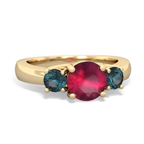Ruby Genuine Ruby with Lab Created Alexandrite and  Three Stone Trellis ring Ring