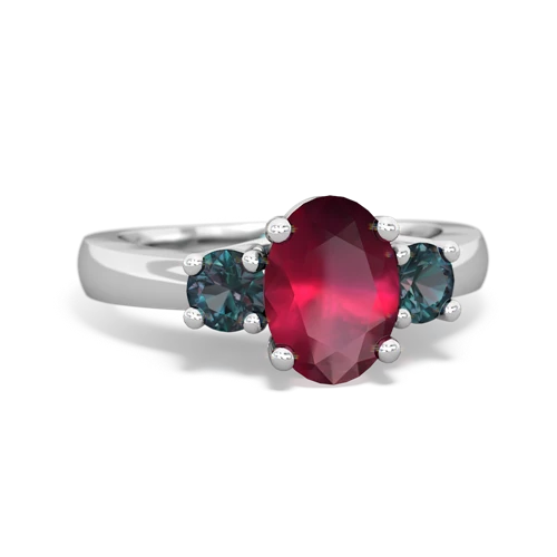 Ruby Genuine Ruby with Lab Created Alexandrite Three Stone Trellis ring Ring
