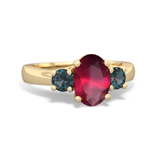 Ruby Genuine Ruby with Lab Created Alexandrite Three Stone Trellis ring Ring