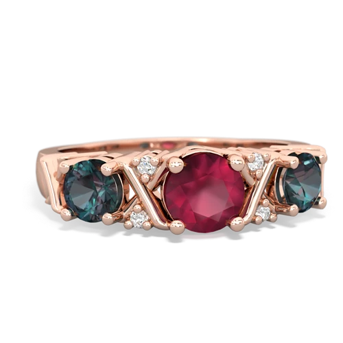 Ruby Genuine Ruby with Lab Created Alexandrite and Lab Created Ruby Hugs and Kisses ring Ring