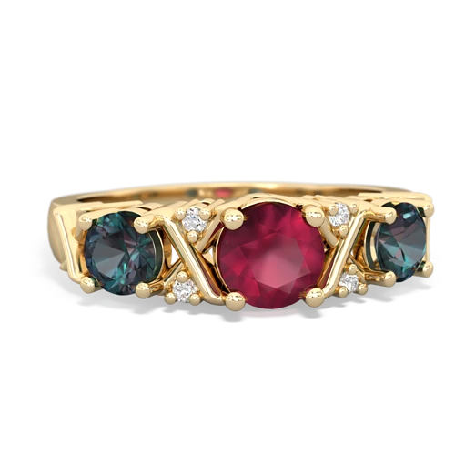 Ruby Genuine Ruby with Lab Created Alexandrite and  Hugs and Kisses ring Ring