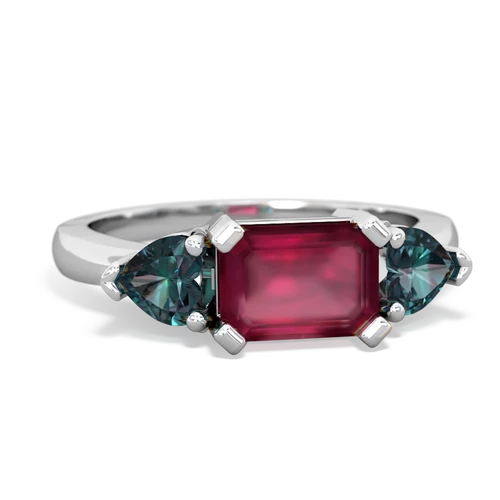 Ruby Genuine Ruby with Lab Created Alexandrite and Genuine Aquamarine Three Stone ring Ring