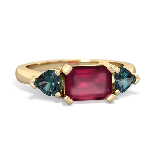 Ruby Genuine Ruby with Lab Created Alexandrite and  Three Stone ring Ring