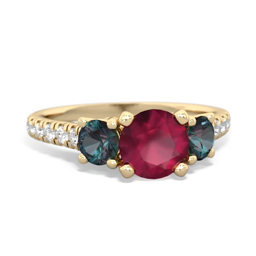 Ruby Genuine Ruby with Lab Created Alexandrite and  Pave Trellis ring Ring
