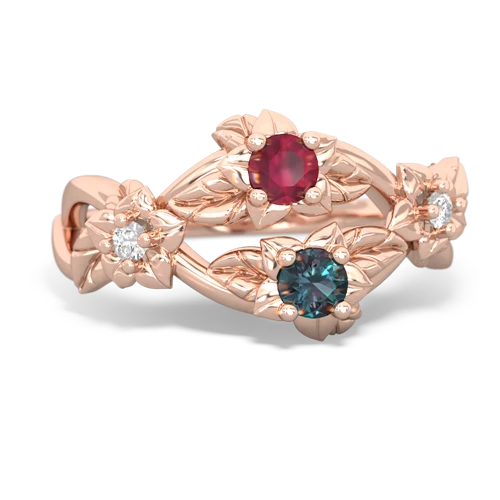 Ruby Genuine Ruby with Lab Created Alexandrite Sparkling Bouquet ring Ring