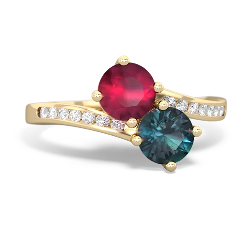 Ruby Genuine Ruby with Lab Created Alexandrite Keepsake Two Stone ring Ring